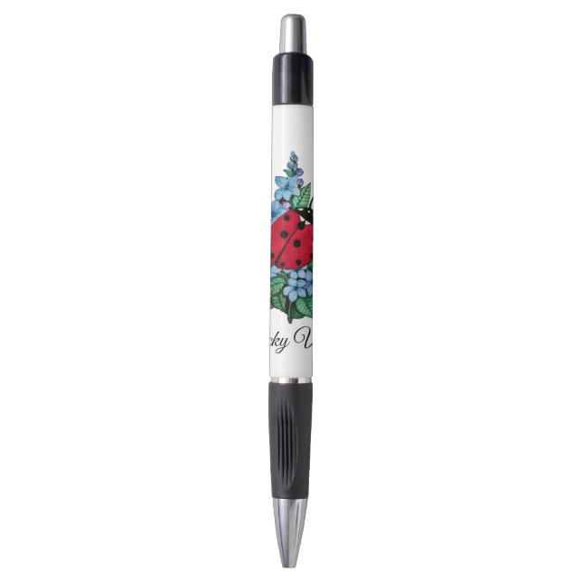 Stylo Aquarelle Cute Ladybird Avec Fleurs Bleues Sauvage (Devant (Vertical))