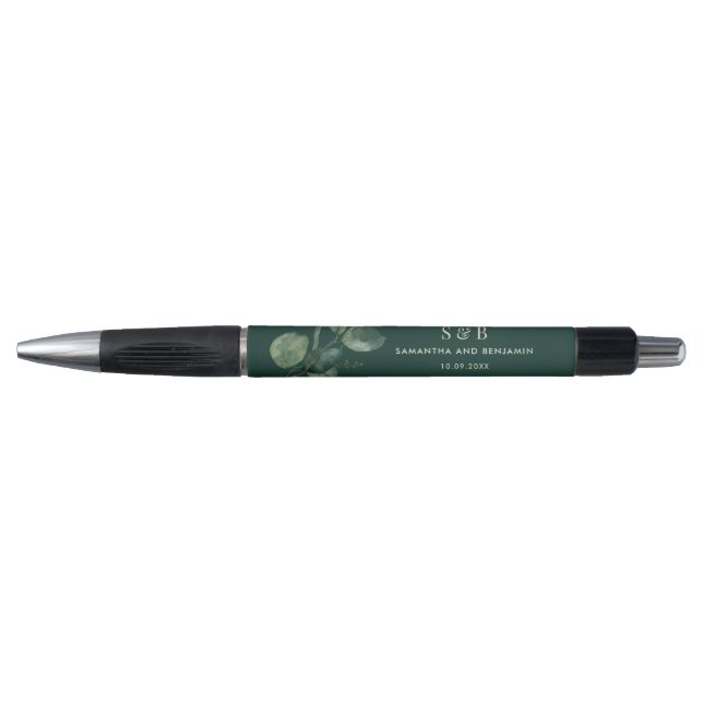 Stylo Aquarelle Monogramme Eucalyptus Faveurs de mariage (Devant)