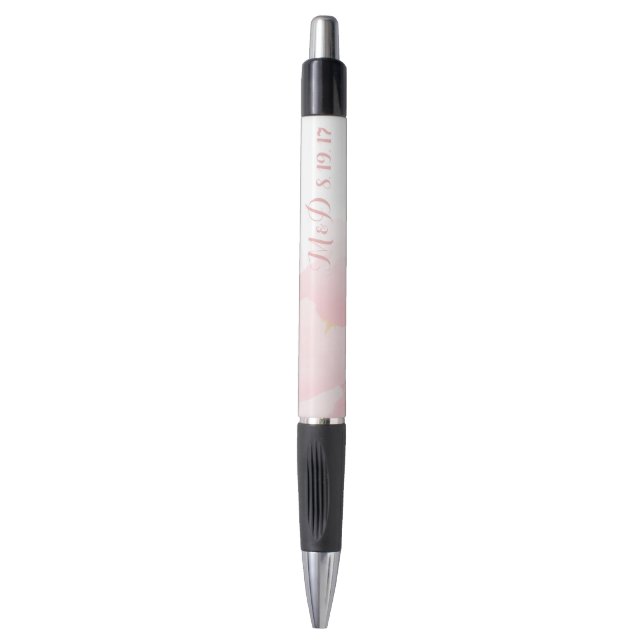 Stylo Aquarelle Peony rose clair Mariage Monogramme (Devant (Vertical))