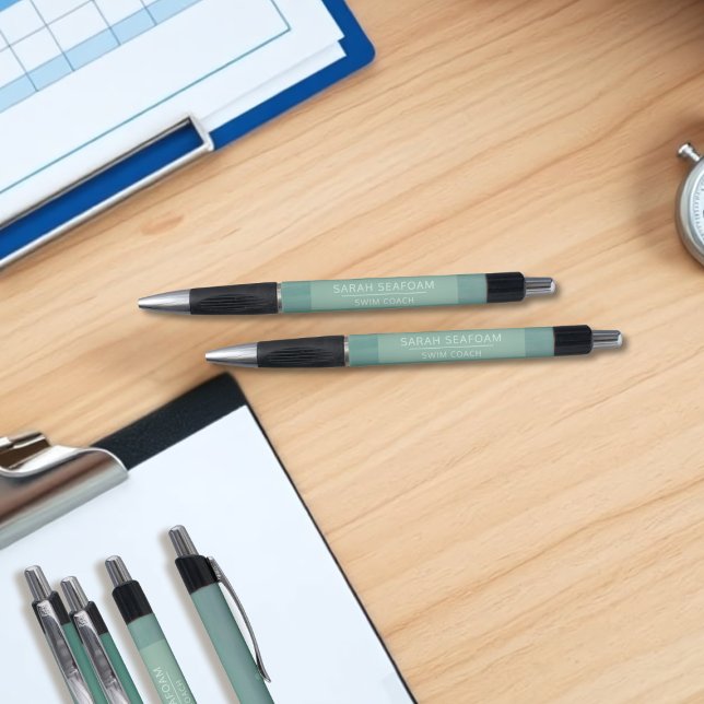 Stylo Aquarelle turquoise Vagues de natation moderne Sty (Add your name and profession to these cute teal pens)