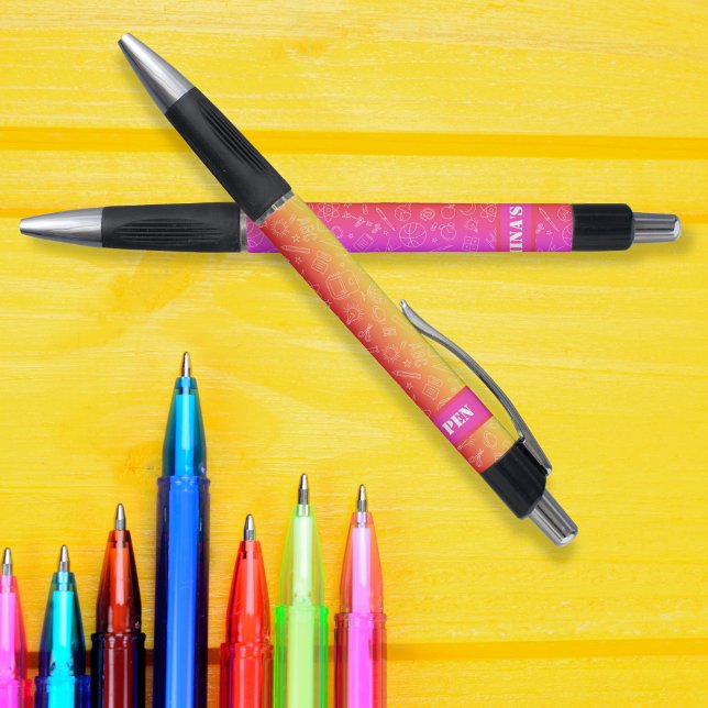 Stylo arc-en-ciel rose éléments de l'école motif personn (rainbow pink School elements pattern personalized Pen)