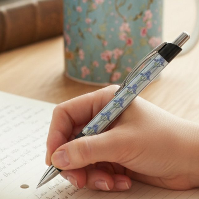 Stylo Archive Florale À Rayures Bleues Personnalisée (Créateur téléchargé)