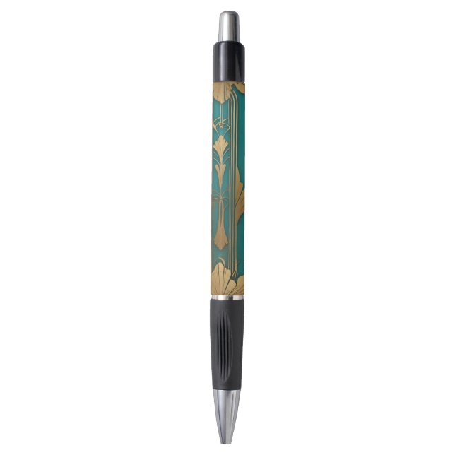 Stylo Art Déco en bleu et or (Devant (Vertical))