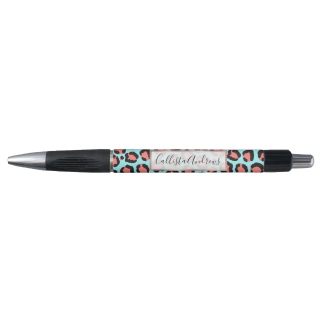 Stylo Artsy Trendy Coral Mint Turquoise Leopard Poster d (Devant)