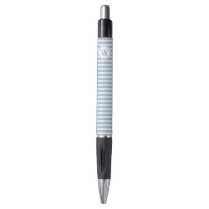Stylo avec monogramme à rayures ondulées bleu clai