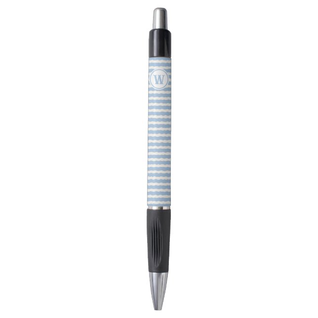 Stylo avec monogramme à rayures ondulées bleu clai (Devant (Vertical))