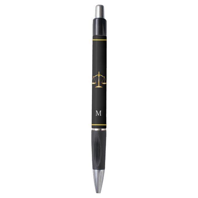 Stylo Balance de la loi et monogramme sur fond noir (Devant (Vertical))