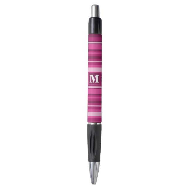 Stylo Bandes de monogramme fuchsia (Devant (Vertical))