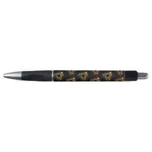 Stylo Bannière ronde avec étoiles or sur noir