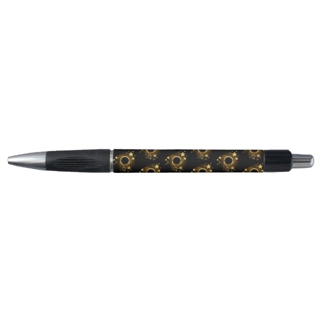 Stylo Bannière ronde avec étoiles or sur noir (Devant)