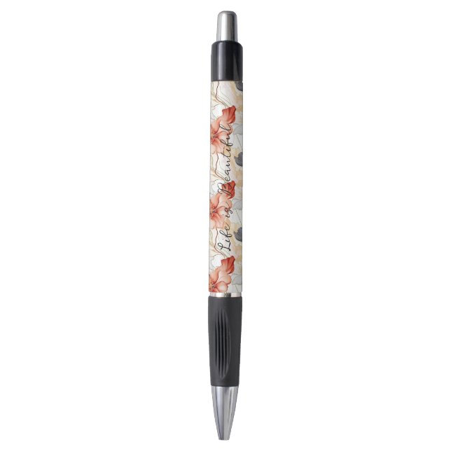 Stylo Belle Pêche féminine Bleu et Blanc Floral (Devant (Vertical))