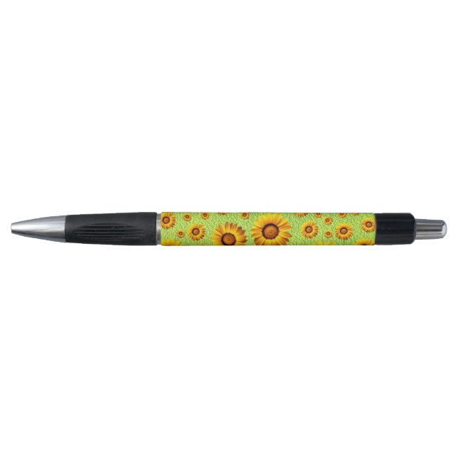 Stylo Belles fleurs jaunes sur vert abstrait (Devant)