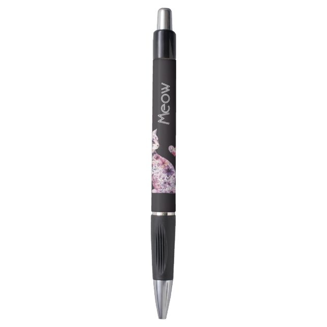 Stylo Black Pretty Pink Purple Roses Floral Cat (Devant (Vertical))
