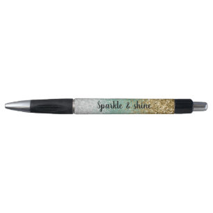 Stylo Blanc Menthe Glam Or Paillettes