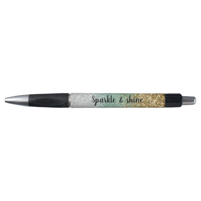 Stylo Blanc Menthe Glam Or Paillettes (Devant)