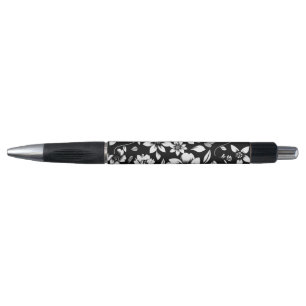 Stylo Blanc noir Feuilles floraux modernes soufflant