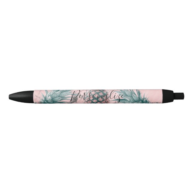 Stylo Bleu Ananas et marbre rose en spirale, chic tropical mo (Devant)