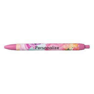 Stylo Bleu Aquarelle florale printanière colorée moderne et l