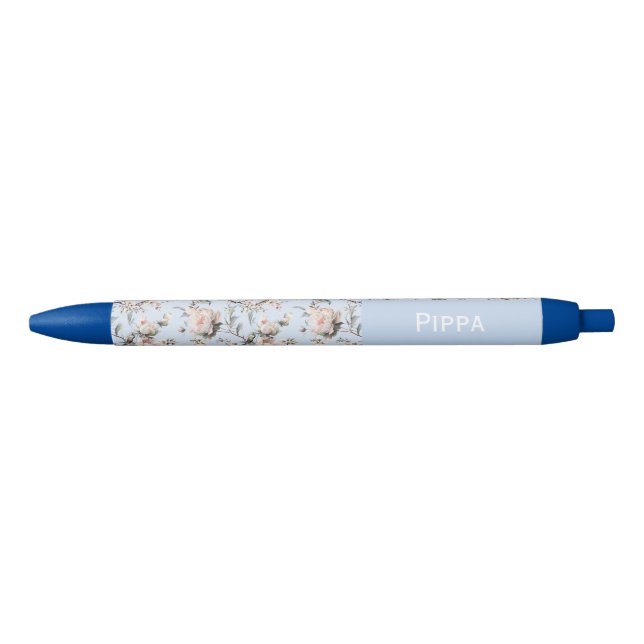 Stylo Bleu Birds Blossom Flowers Blue Custom Name  (Devant)