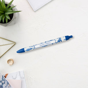 Stylo Bleu Blanc Bleu Chinoiserie Monogramme Vin Floral