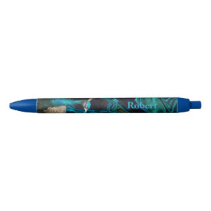 Stylo Bleu Bleu paon et vert moderne élégant nom personnalisé