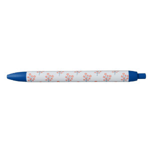 Stylo Bleu Brins de Fleur de Corail sur Motif Bleu Brumeux