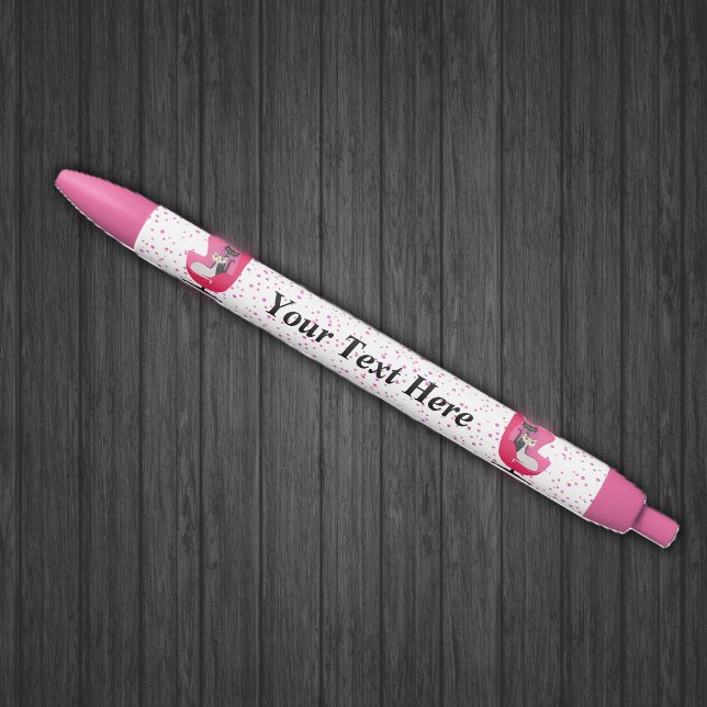 Stylo Bleu Chats sophistiqués du milieu du siècle en chaise a (Black White cats in pink mid century chair on pink dots white writing pen.)