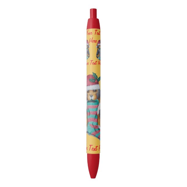 Stylo Bleu chien de chiot noir et brun pour Noël (devant Vertical)