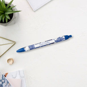 Stylo Bleu Chinoiserie asiatique Koi Poisson bleu blanc