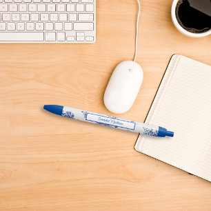 Stylo Bleu Chinoiserie de style Floral Bleu Blanc