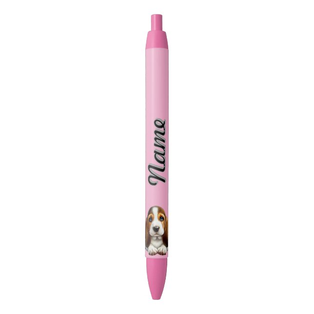 Stylo Bleu Chiot Hound Personnalisé Avec Fleurs (devant Vertical)