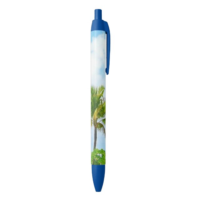 Stylo Bleu Ciel bleu nuages blancs Palmiers verts Nature bran (Bas (Vertical))