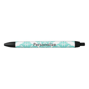 Stylo Bleu Damassé sarcelle et noir Élégant Chic personnalisé