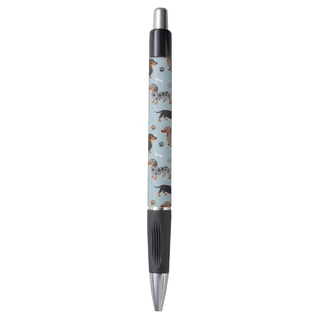 Stylo Bleu de motif de pattes et d'os de teckel (Devant (Vertical))