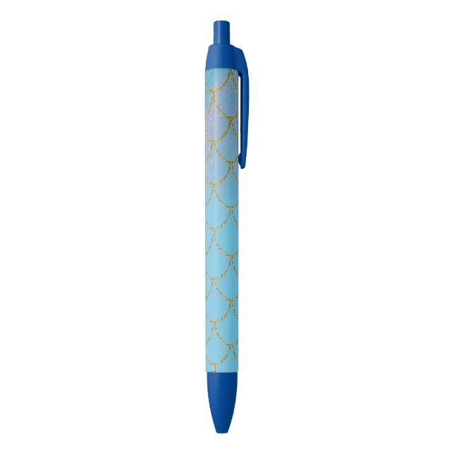 Stylo Bleu Écailles de sirène iridescentes bleu et or à paill (Bas (Vertical))