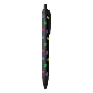 Stylo Bleu Empreintes de pattes peintes colorées sur fond noi
