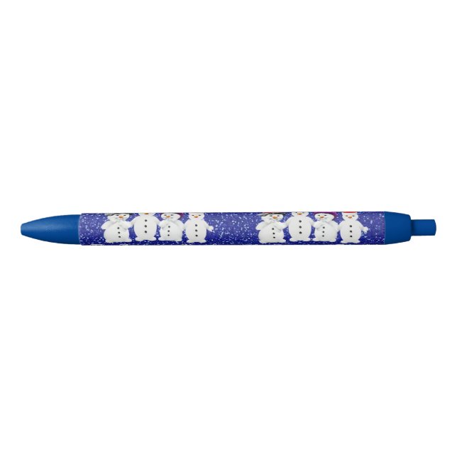 Stylo Bleu Famille de quatre Snowmen Blue Sparkle Winter (Devant)