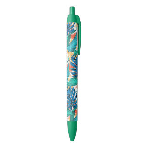 Stylo Bleu Feuilles tropicaux exotiques