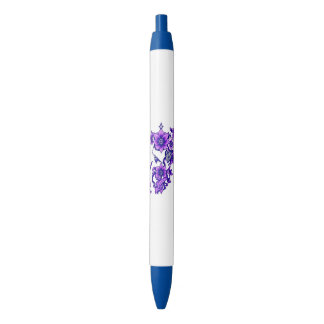 Stylo Bleu Fleur enchantée - Crâne floral mystique