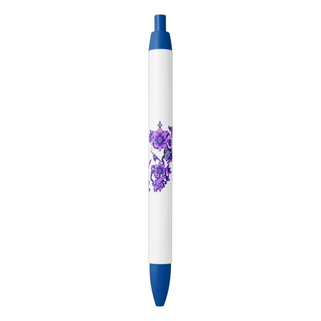 Stylo Bleu Fleur enchantée - Crâne floral mystique (devant Vertical)