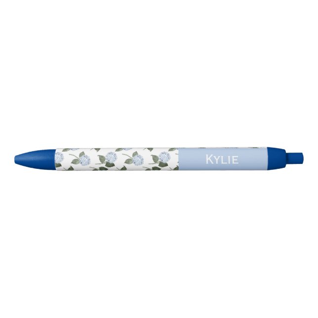 Stylo Bleu Fleurs d'Hydrangea Bleu Nom Personnalisé  (Devant)
