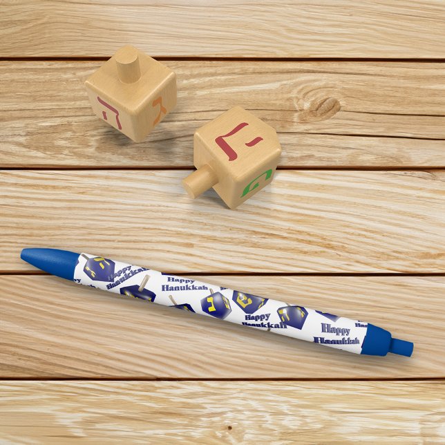 Stylo Bleu Heureux Hanoukka tournoyant Dreidel (Créateur téléchargé)