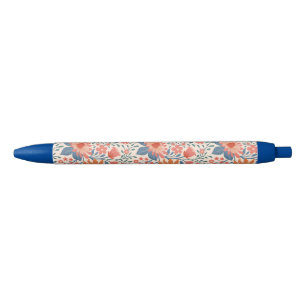 Stylo Bleu Jardin de corail et de sarcelle sur fond beige dou