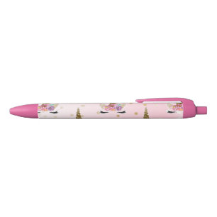 Stylo Bleu Licorne Filles Pailleté Rose Et Or Fleur Couronne