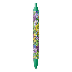 Stylo Bleu Lilac Jaune Bleu Vert Jardin Fleurs Motif