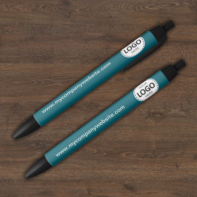 Stylo Bleu Logo et texte personnalisés Turquoise (Créateur téléchargé)