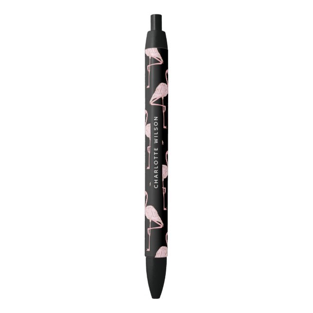Stylo Bleu Monogramme de nom de script de motif de flamant ro (devant Vertical)