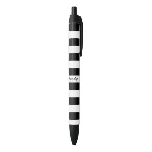 Stylo Bleu Noir et blanc rayé personnalisé chic personnalisé