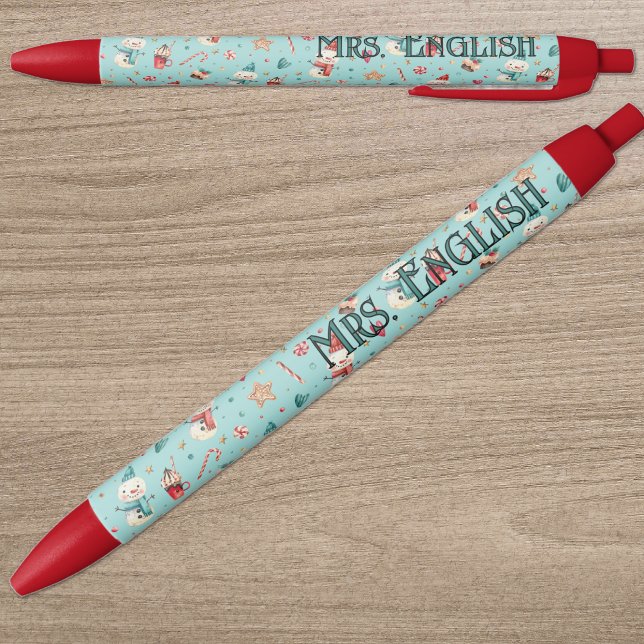 Stylo Bleu Nom de l'enseignant || Motif de biscuits et de bon (Créateur téléchargé)