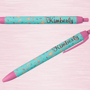 Stylo Bleu Nom Motif de bonbons de vacances turquoise mign
